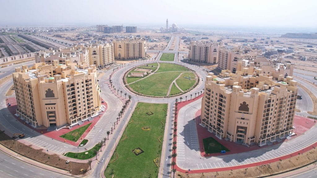 Aerial view of residential towers in Bahria Town Karachi
